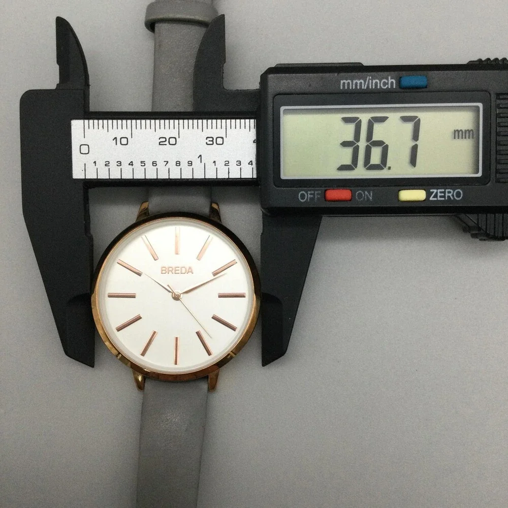 Breda Womens Watch 37mm Silver Gold Tone Gray Leather Strap New Battery